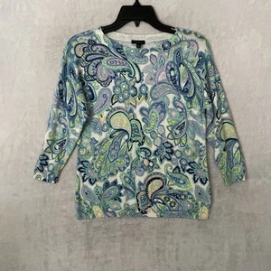 Talbots Womans Sweater Top Multicolor XS Paisley Round Neck Long Sleeve Pullover - Picture 1 of 7