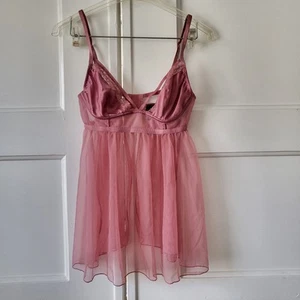 Victoria's Secret Babydoll Nachthemd mauve-rosa Satin Netz Dessous Größe Small - Bild 1 von 4