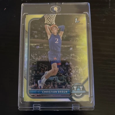 2021-22 Bowman University Yellow Refractor Christian Braun #6 1st Bowman /75 - Image 1 of 2