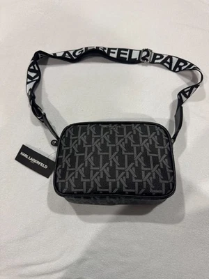 KARL LAGERFELD PARIS Black / Grey Logo Crossbody Handbag 9"x6" - Image 1 of 4