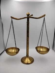 Vintage 16" Tall Solid Brass Scale Of Justice Balance With Barely Twist  - Picture 1 of 3