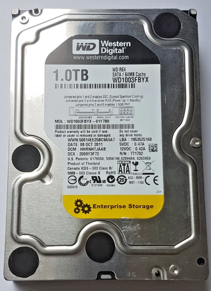 1 TB SATA Western Digital WD1003FBYX-01Y7B0 7200RPM 64MB HDD 3.5" Hard Drive - Image 1 of 1