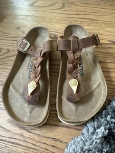 Birkenstock NWOB Gizeh Braided Cognac Oiled Leather Regular 40 US 9 Brown - Picture 1 of 11