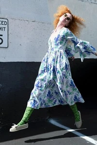 Batsheva Laura Ashley Bryer Dress Purple Floral Print Victorian Coquette Prairie - Picture 1 of 11