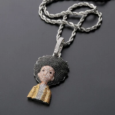 5AAA+ CZ Hop Hip Ice Out Boondocks Pendant Chain Necklace 24k Real Gold Plated - Image 1 of 4