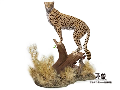 WANSHOU Hunting Leopard Scene Statue Cheetah Animal Model Painted GK Decor Gift Cover