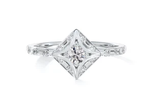 Classic White Baguette, Princess & Round Shape CZ In 10K White Gold Bridal Ring - Picture 1 of 4