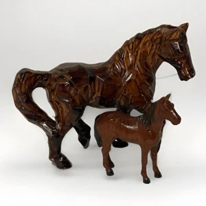 Vintage Unesco Porcelain Wood Looking Horse Figurine And Foal Made In japan - Picture 1 of 7