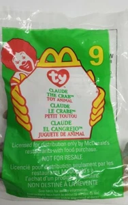 McDonalds  Ty Teenie Beanie 1993 Tag Baby Claude The Crab #9 package errors  - Picture 1 of 3