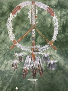 Vintage Mountain Shirt M Green Short Sleeve Peace Pupe Sign Dream Catcher Z23 - Picture 1 of 7