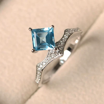 blue topaz rings, Moissanite rings, 925 Sterling silver ring, ring for women - Image 1 of 4