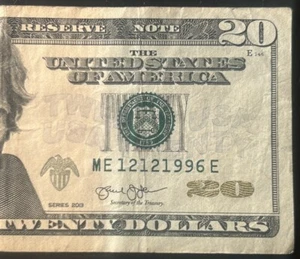 $20 Fancy Birthday/Anniversary Note December 12, 1996 (12/12/1996) (ME12121996E) - Picture 1 of 4
