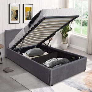 Ottoman End Lift Storage Bed Single Hopsack Fabric Bed Frame Gas Lift Furniture - Picture 1 of 6