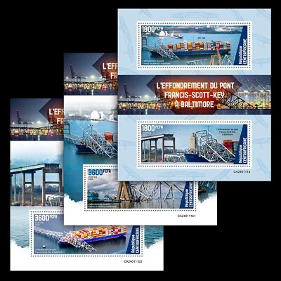 Collapse Francis Scott Key Bridge MNH Stamps 2024 Central African M/S +2 S/S - Image 1 of 4