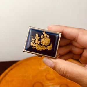 De Colección Píldora Caja Como Nueva Italia Victoriano Azul Latón Bandeja Inserto Renacimiento Edad Dorada - Imagen 1 de 10