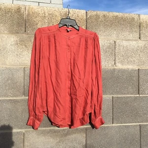 Joie Saiyuri Peasant Blouse Desert Spice Salmon Pink Gathered Button Down Medium - Picture 1 of 11