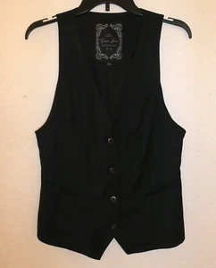 Guess Jeans Black Pinstripe Vest Waistcoat Goth Grunge Dark Academia Y2K Sz L - Picture 1 of 10