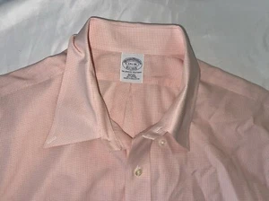 Brooks Brothers 17.5 35 Pinkish Orange Plaid Cotton Shirt Slim Fit Small Check - Picture 1 of 4