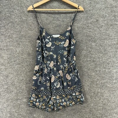 Macacão Mod On Trend Feminino G Grande Cinza Floral Sem Mangas Decote V Rayon Casual - Imagem 1 de 4