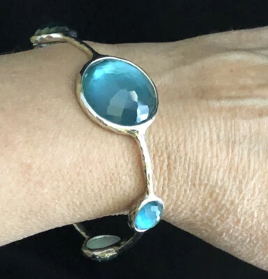 PULSERA IPPOLITA PLATA ESTERLINA ROCA CARAMELO 6 PIEDRAS CRISTAL TURQUESA Y PERLAS Foto 1 de 4