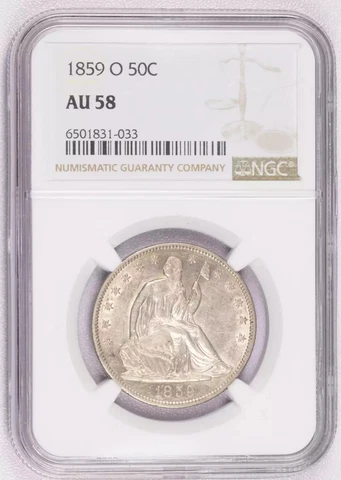 1859 O Half Dollars Liberty Seated NGC AU-58 Cover
