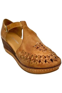 Antelope Leather Woven T-Strap Wedges - Teddy Tan - Picture 1 of 3