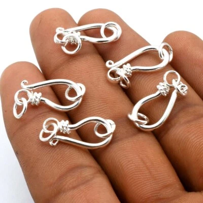 6 PCS 21X10MM SOLID COPPER BALI S HOOK CLASP STERLING SILVER PLATED 530 ATL-292 - Image 1 of 3