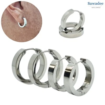 Orecchini a cerchio modello pirata da uomo in acciaio inox cerchi larghi argento - Immagine 1 di 4