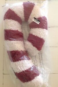  Pottery Barn Cozy Teddy Faux Fur Candy Cane Shape Pillow 20.5" Christmas Winter
