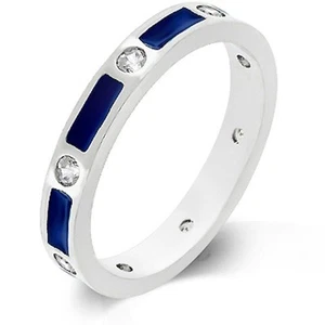 Silver Blue Eternity Ring Band Size 9 10 Stackable Cubic Zirconia Rhodium Plated - Picture 1 of 9