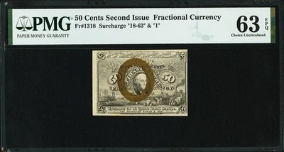 FR 1318 - 50c SECOND ISSUE FRACTIONAL - SURCHARGE "1-18-63" - PMG 63 EPQ CU - Image 1 of 4