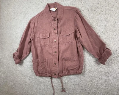 C&C California Jacket Womens Small Mauve 100% Linen Utility Safari Snap Front - Image 1 of 4