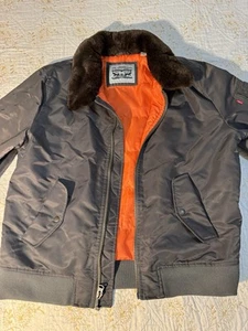 Men's Levi's Flight Bomber Jacket with a Faux Fur Removable Collar - Size Large - Picture 1 of 11
