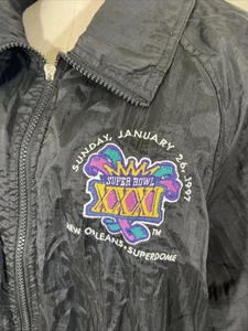 Green Bay Packers Superbowl Winner XXXI Logo 7 Black Coat Jacket Men's L Read - Picture 1 of 13