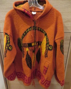 ARTESANIAS Tuntaquimba Fuzzy  Wool Made in Ecuador Tribal Zip Up  Hoodie Size L - Picture 1 of 17