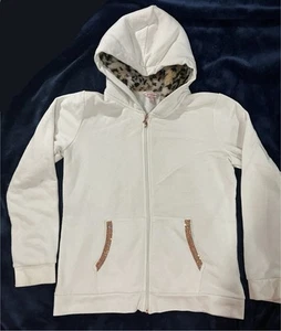Juicy Couture Y2K Sequin Leopard Print Faux Fur Vintage White Hoodie. Large - Picture 1 of 4