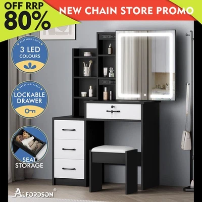 ALFORDSON Dressing Table Stool Set Makeup Mirror Vanity Desk Cabinet Black White - image 1 of 4
