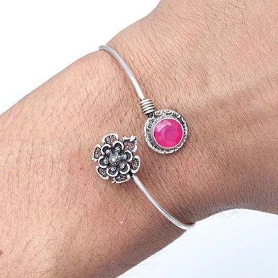 Ruby Gemstone Handmade Jewelry Cuff Bracelets 7''Adjustable - Image 1 of 4