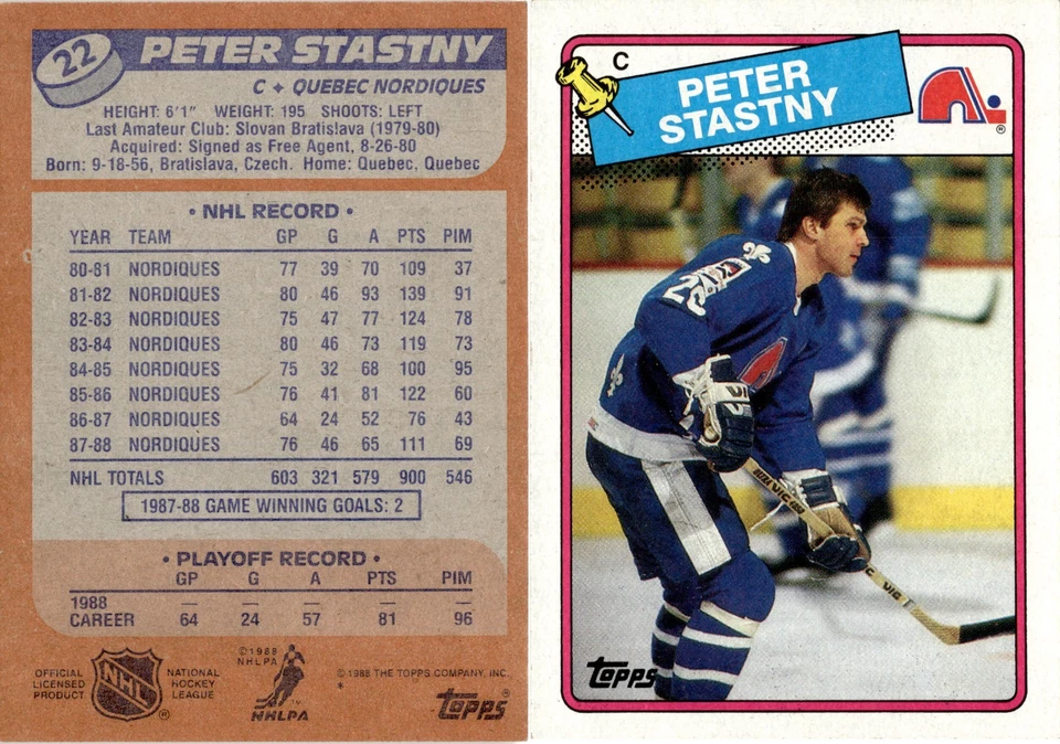 1988-89 Topps Hockey Card #22 Peter Stastny - Image 1 of 1