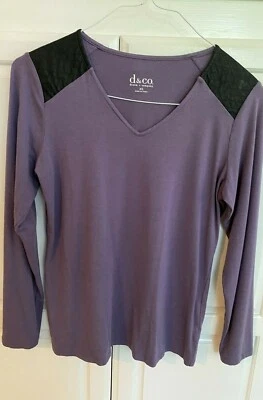 Denim & Co. Women's Long Sleeve Knit Top Purple w/ faux leather XS - Image 1 of 4