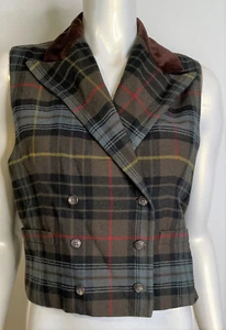 Polo Ralph Lauren olivgrün karierte Weste Damen M Wolle & Samt zweireihig - Bild 1 von 11