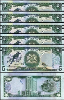 Trinidad and Tobago 5 Dollars, 2006 2017, UNC, 5 Pcs LOT, Consecutive, P-47c - Image 1 of 4