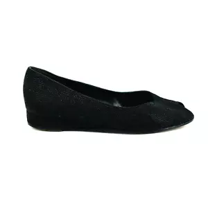 Women 7.5 B Bruno Magli Black Suede Peep Toe Low Heel Wedge Made in Italy W00400 - Picture 1 of 11