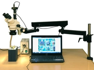 AmScope 3.5X-180X Fiber Ring Articulating Zoom Stereo Microscope + 18MP Camera - Picture 1 of 8