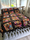 100% Hand Made Quilted King Size Patch Quilt Velvet Hawaiian Fabric 106" x 104"