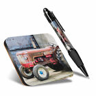 1 x Square Coaster & 1 Pen - Red Vintage Tractor Farming Agriculture #24101