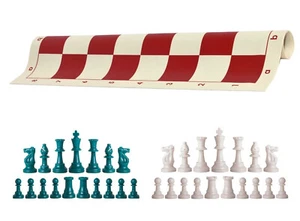 Piezas de ajedrez Aqua & White y tablero de vinilo rojo de 20" - juego de ajedrez triple ponderado - Imagen 1 de 4