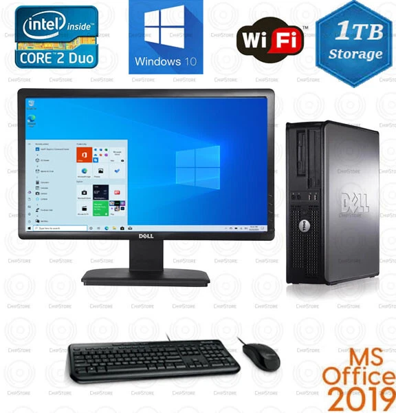 Dell Desktop PC Computer Win10 Dual Core CPU 8GB RAM 1TB WiFi 20" LCD Office19 - Image 1 of 2