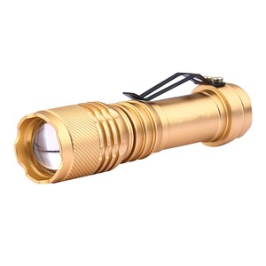 Mini LED Flashlight Torch Adjustable Focus Zoomable Light Lamp - Gold