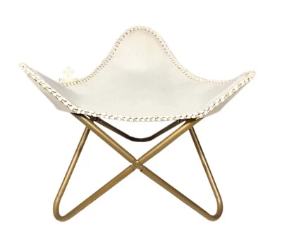 Indian Handmade White Leather Ottoman - Triangle Living Room Footstool PL2-108 - Image 1 of 4